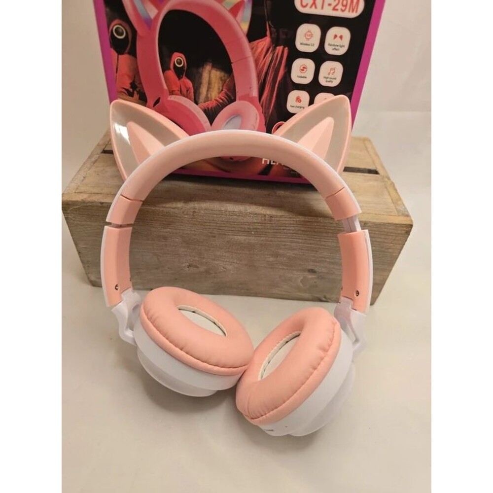 Pink Cat Ear Squid Game Wireless Bluetooth Headphones LED Foldable Open Box